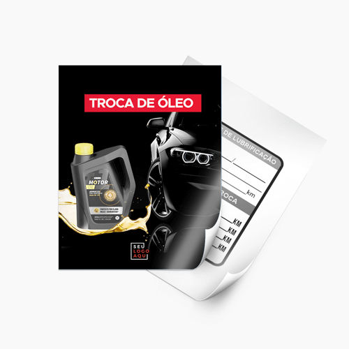 Adesivo Troca de Óleo - Vinil Adesivo Transparente 150g - 40x50mm - 5X1 - com Branco - Rolo Meio-Corte Retan - GIV 79523